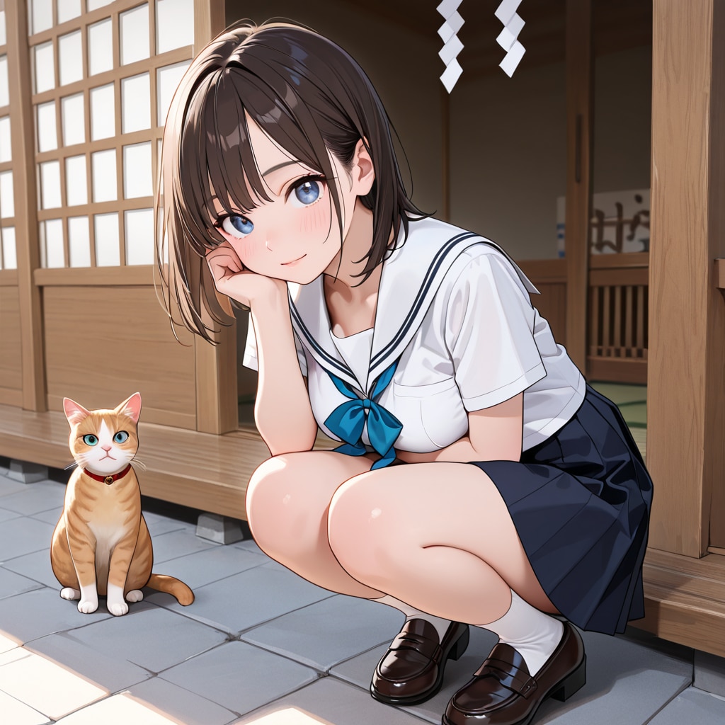 猫と、セーラー服と、帰り道 | の人気AIイラスト・グラビア