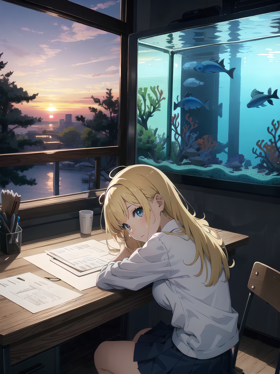 振り返る夕日