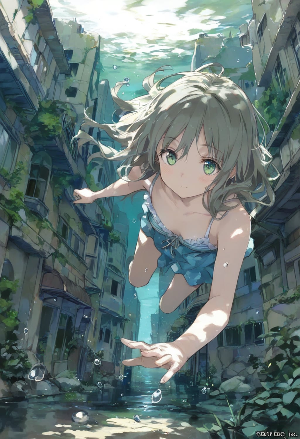 水に沈んだ都市(水彩タッチ)