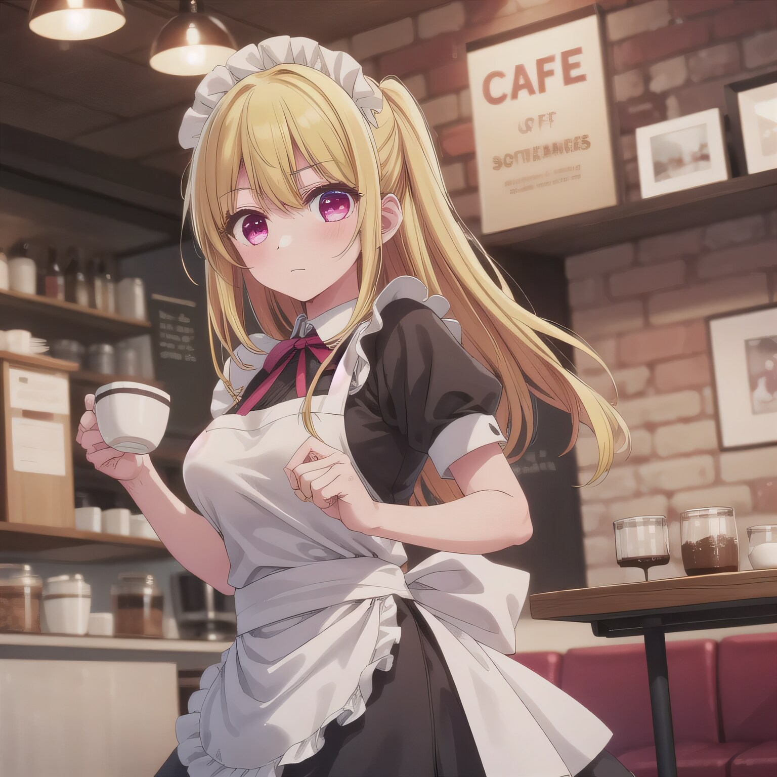 金髪ツインテでカフェの少女 | の人気AIイラスト・グラビア