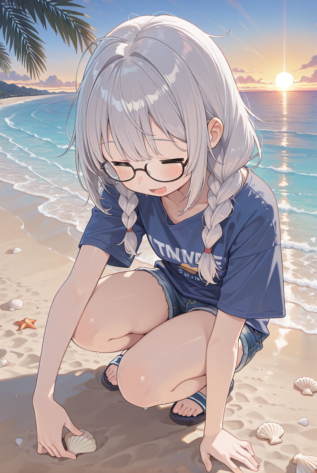 朝の浜辺を散策するちゃうねんガール | の人気AIイラスト・グラビア