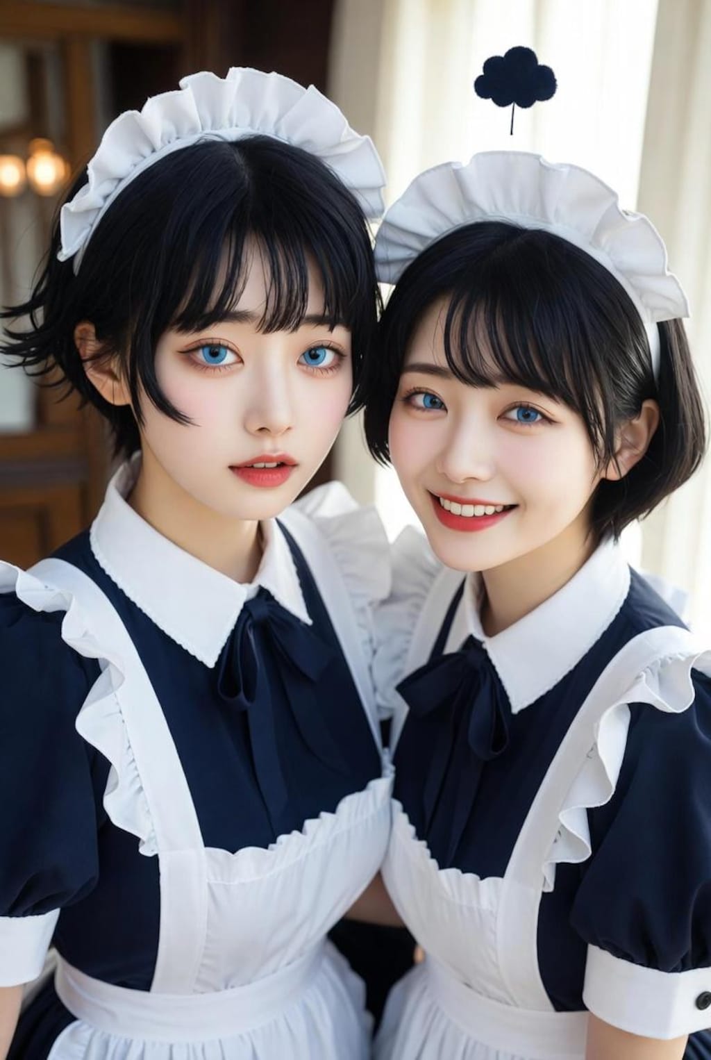 ショートカット母娘の2ショット