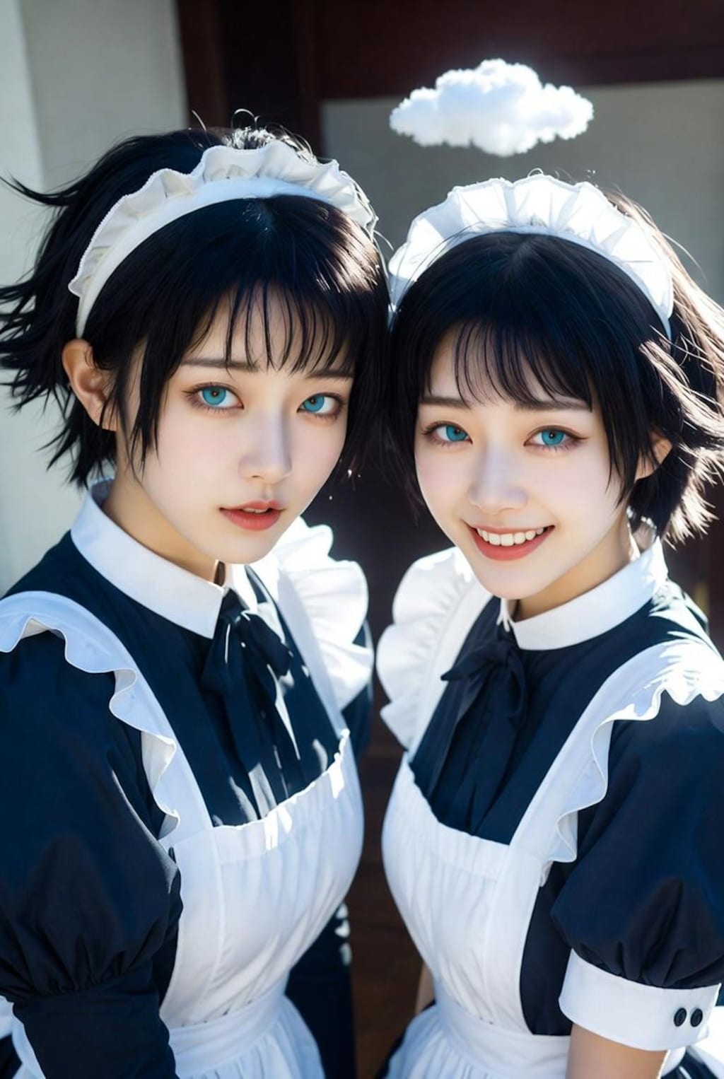 ショートカット母娘の2ショット