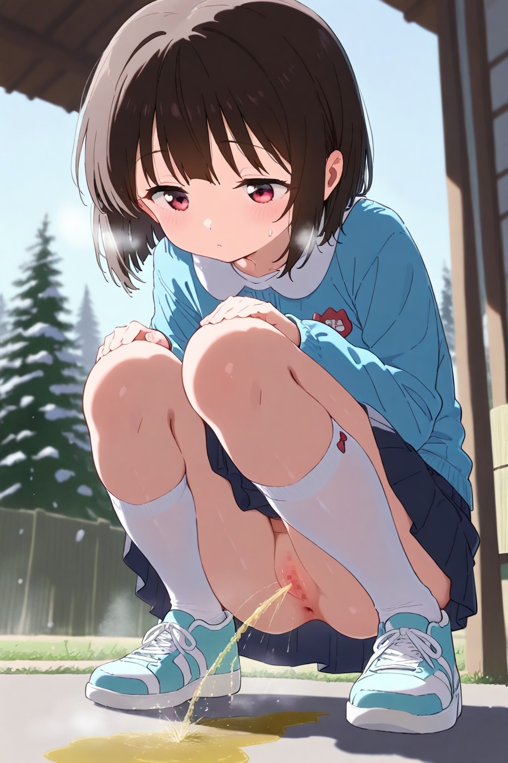 雪の日のホカホカおしっこ