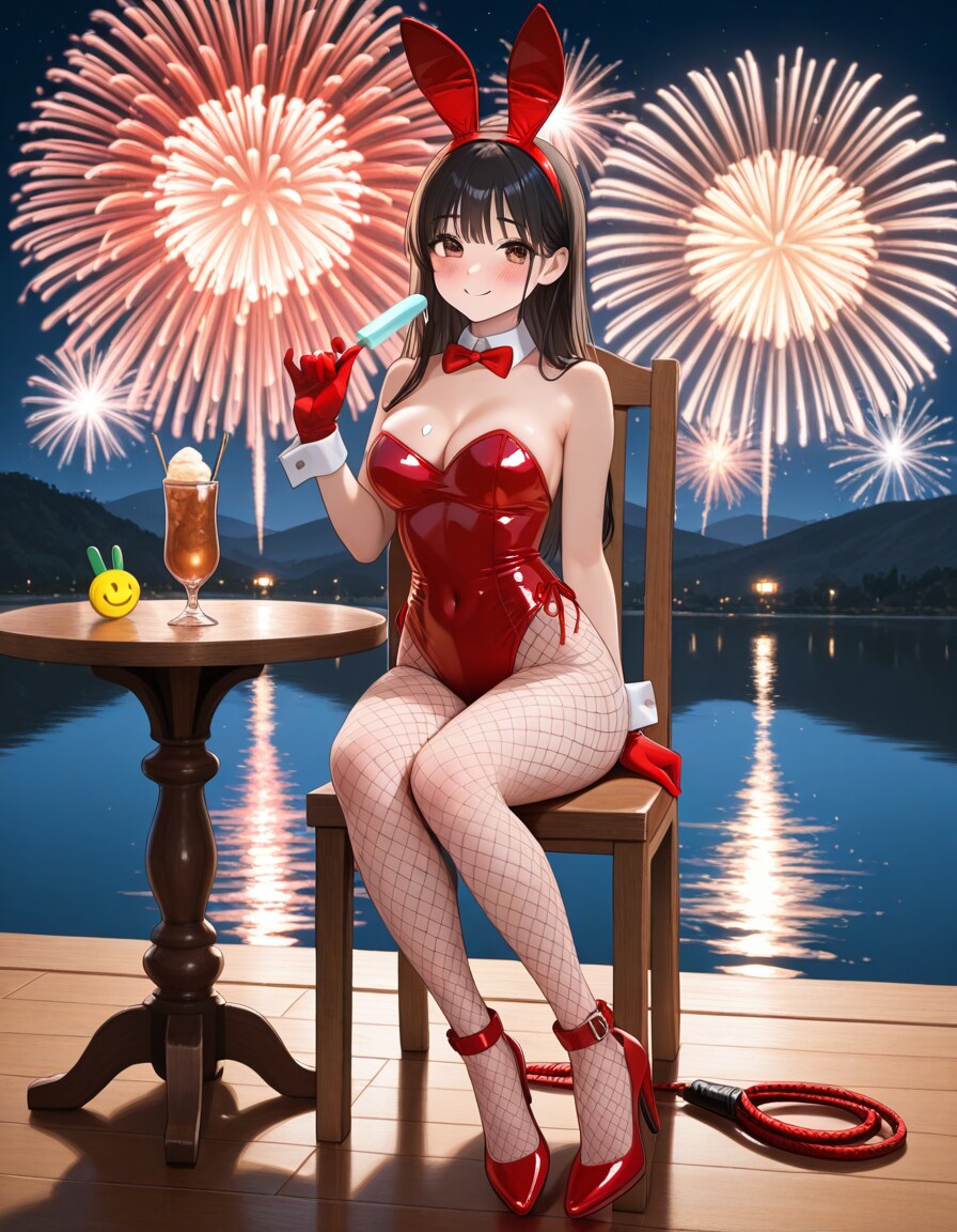 真紅のバニーさんと花火