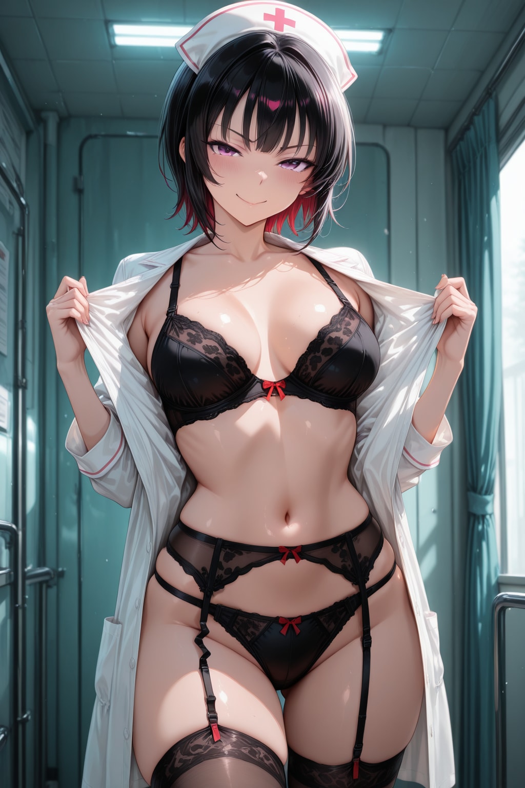 黒ランジェリーのナース