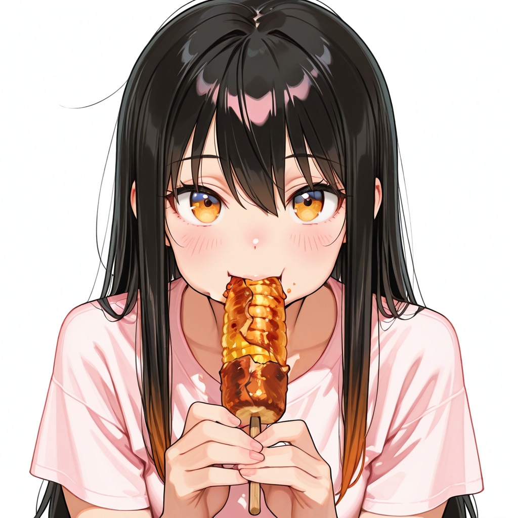 何かを頬張る女の子