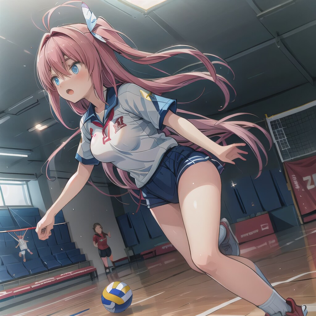 ピンク髪ロングでユニフォームの少女