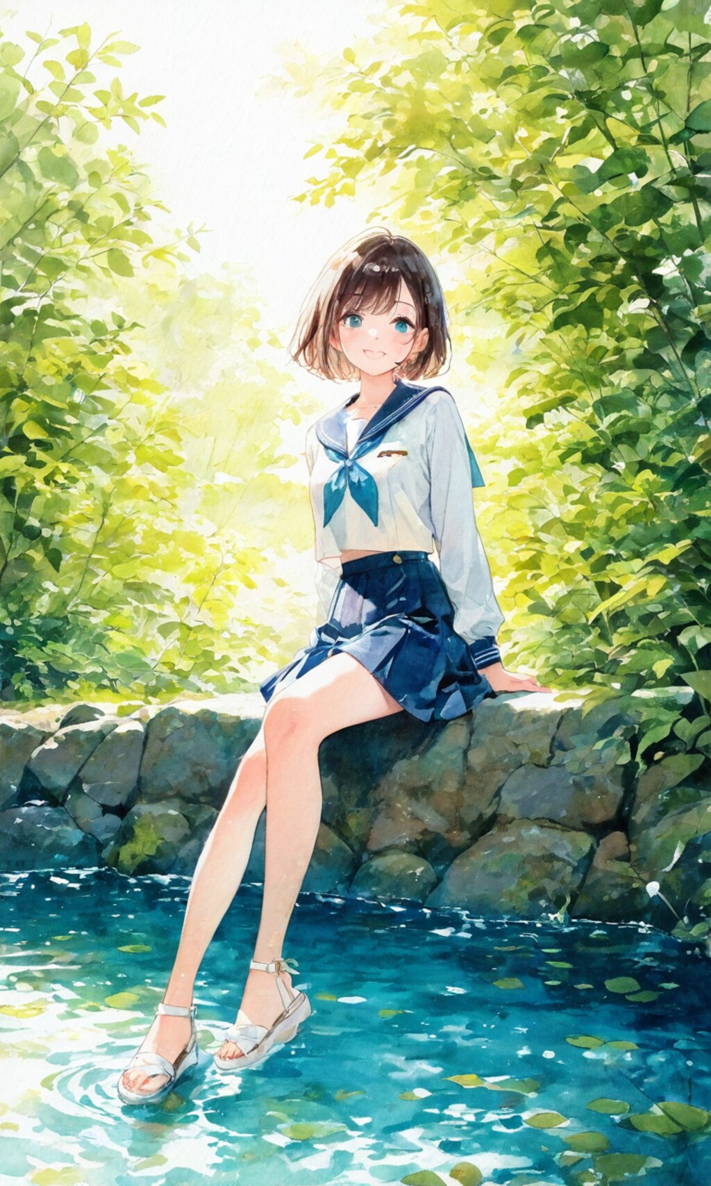 水面に足をつける子