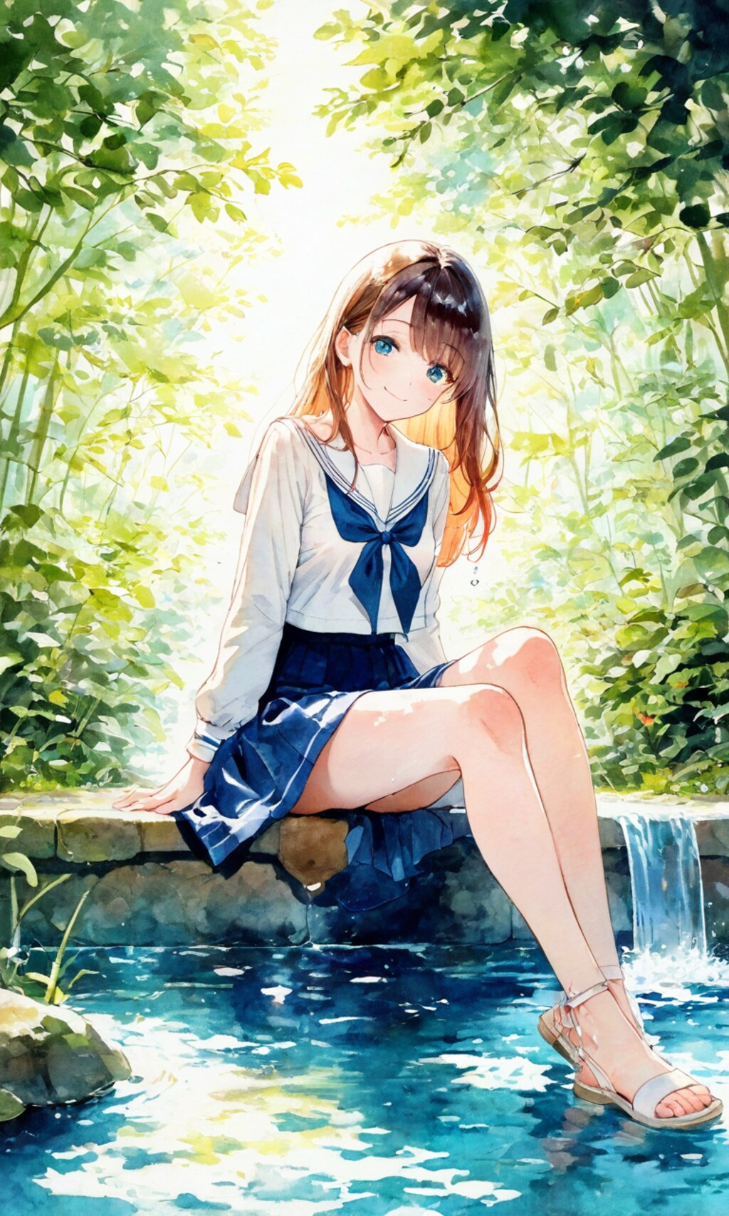 水面に足をつける子