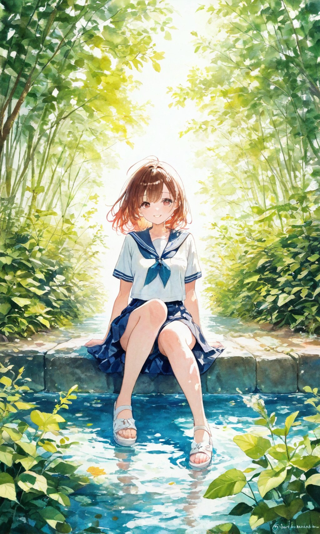 水面に足をつける子