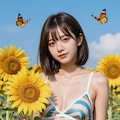 ひまわり畑と下着姿の女子大生 5枚目