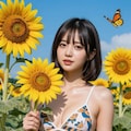 ひまわり畑と下着姿の女子大生 4枚目