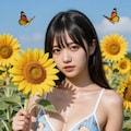 ひまわり畑と下着姿の女子大生 2枚目