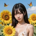 ひまわり畑と下着姿の女子大生 6枚目