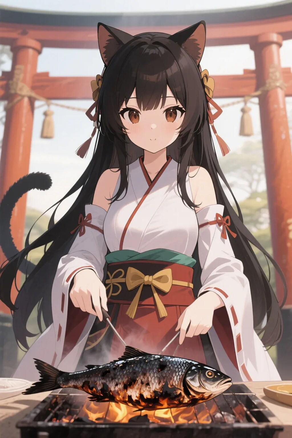 魚を焼くさくらちゃん