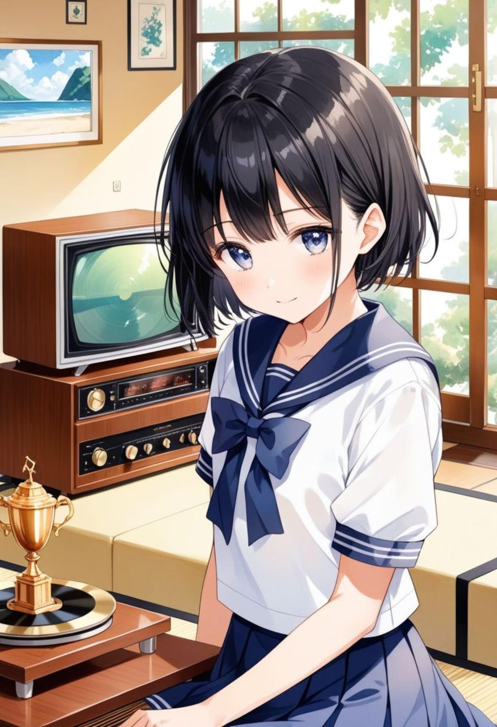 少女(水彩タッチ)(レトロ)(2)