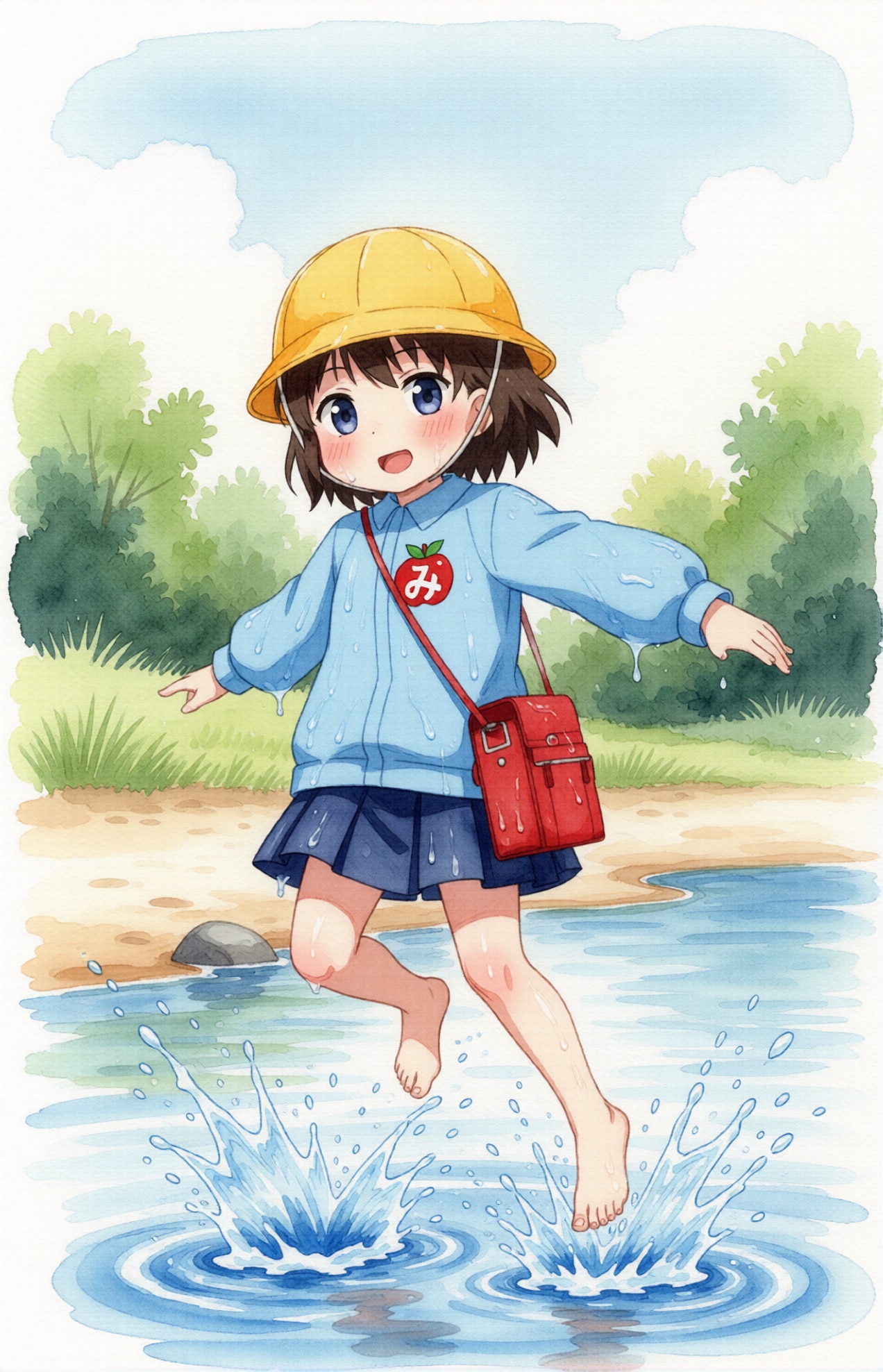 川で水遊び