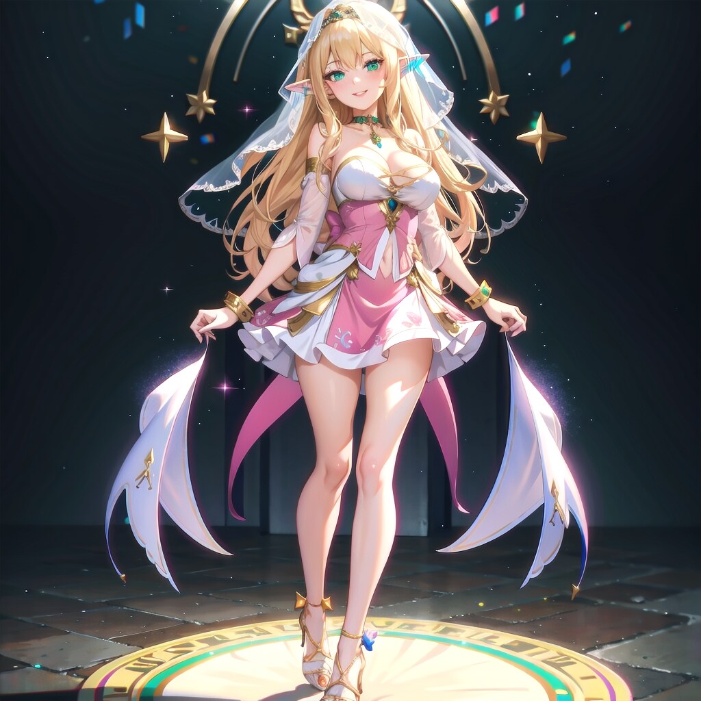 ヴェールとピンクのドレス