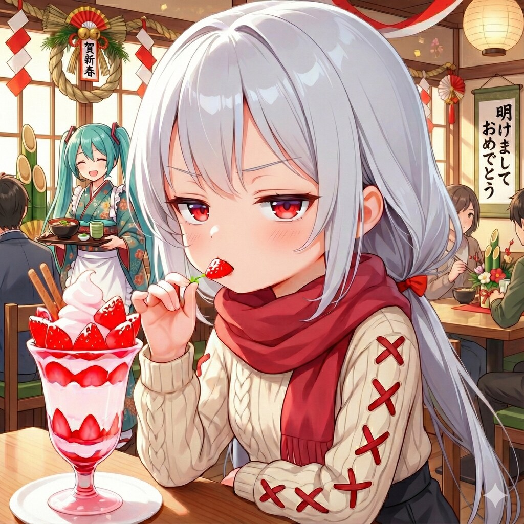 苺パフェを食べているアイさん