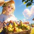 梨を収穫をする少女 2枚目