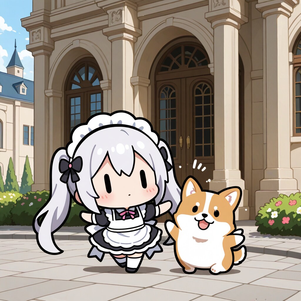 コーギーとチビメイドさん