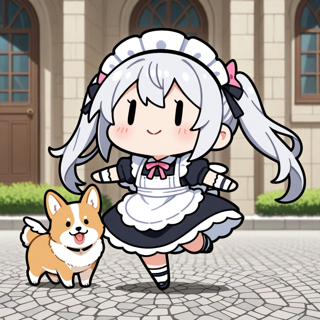 コーギーとチビメイドさん