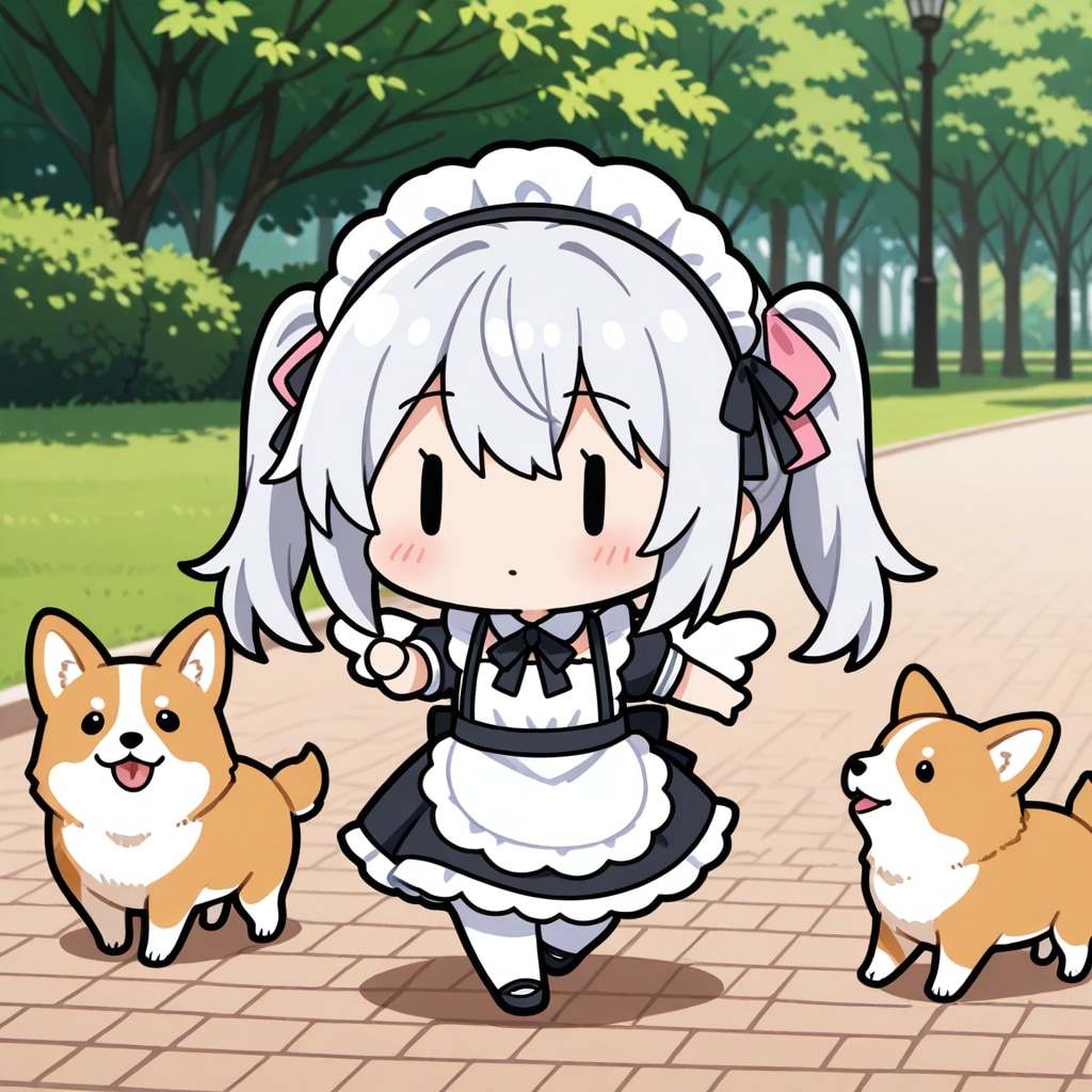 コーギーとチビメイドさん