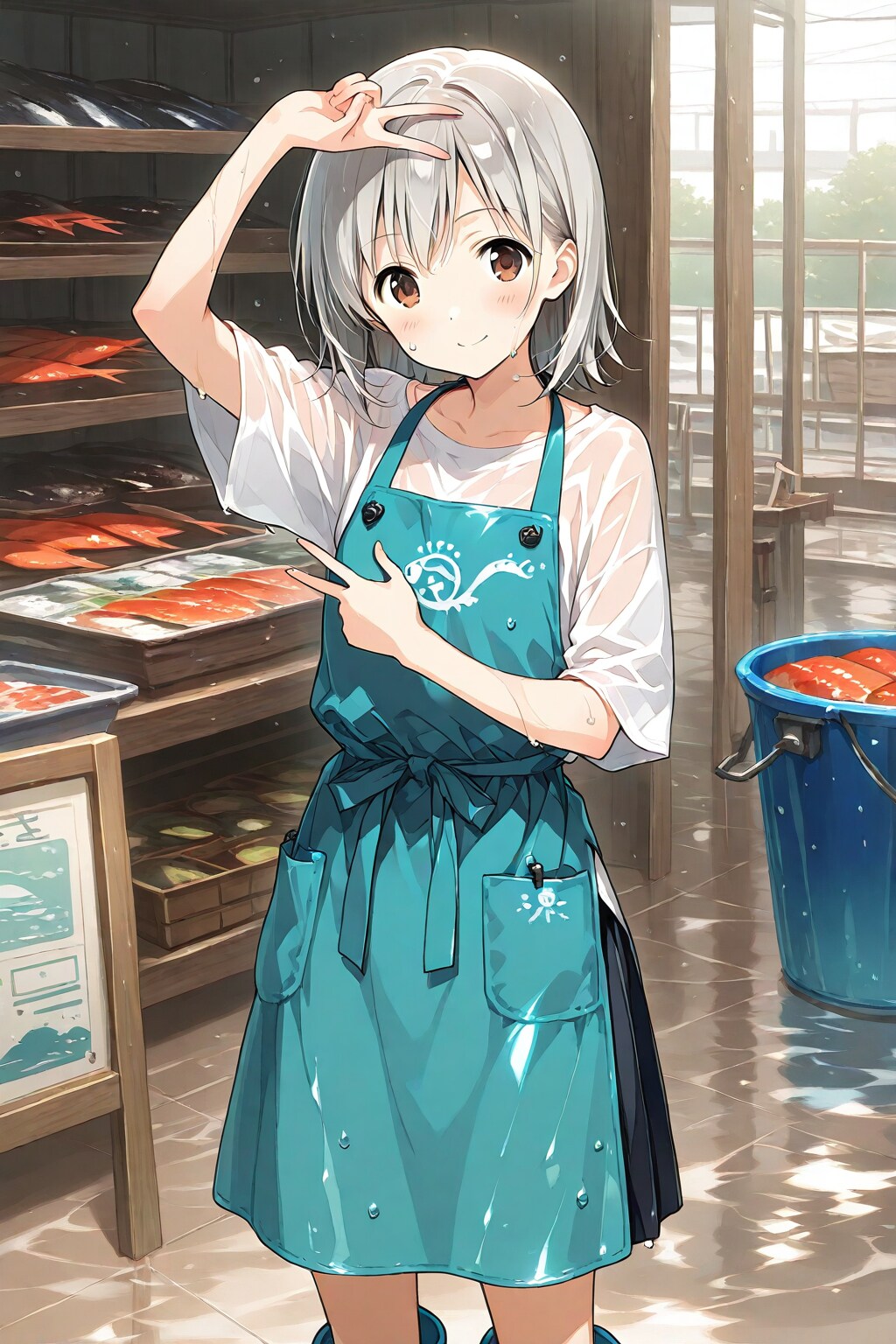 ノリの良い魚市場の女の子 | の人気AIイラスト・グラビア