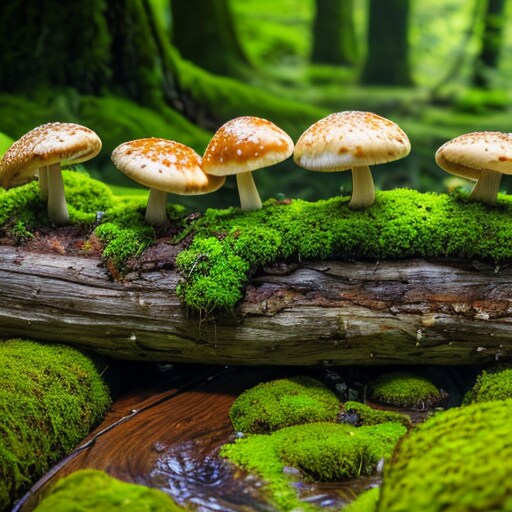 苔むした木に生えるキノコ