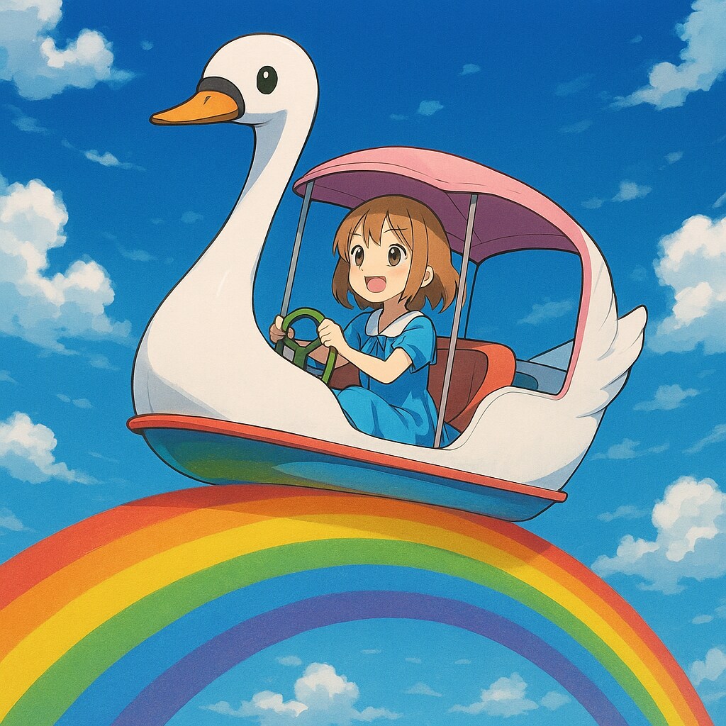 虹を渡るスワンボート | の人気AIイラスト・グラビア