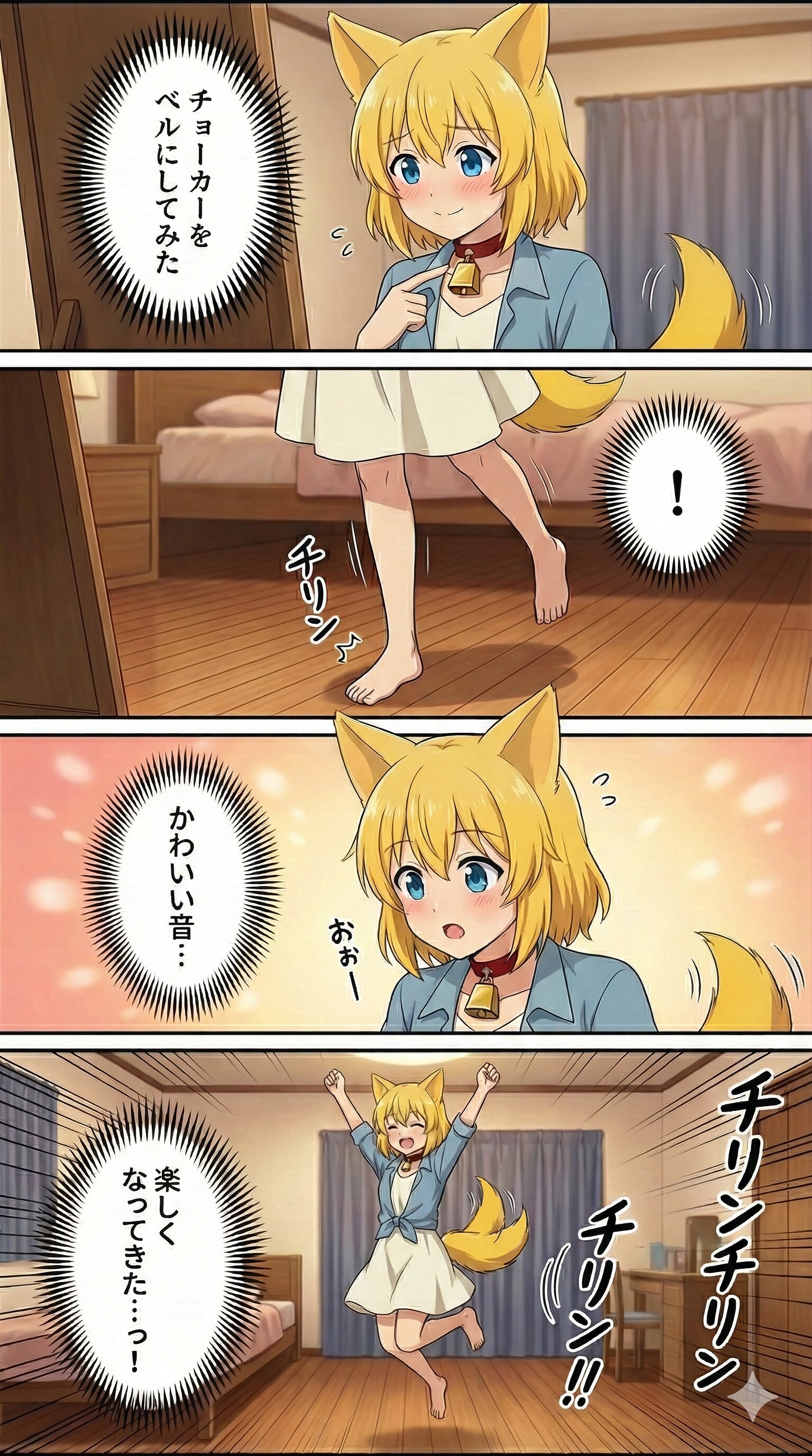 イメチェンで首元のチョーカーについている透明なガラス玉を小さな金色のベルに取り替え鏡の前に立ち指先でちょんと触れて… | の人気AIイラスト・グラビア