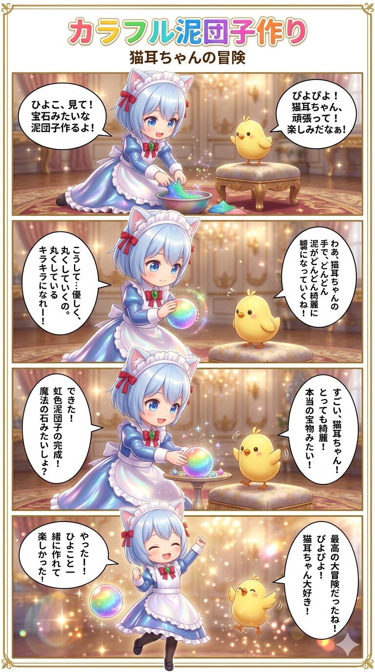 カラフル泥団子作り　猫耳ちゃんの冒険 | の人気AIイラスト・グラビア