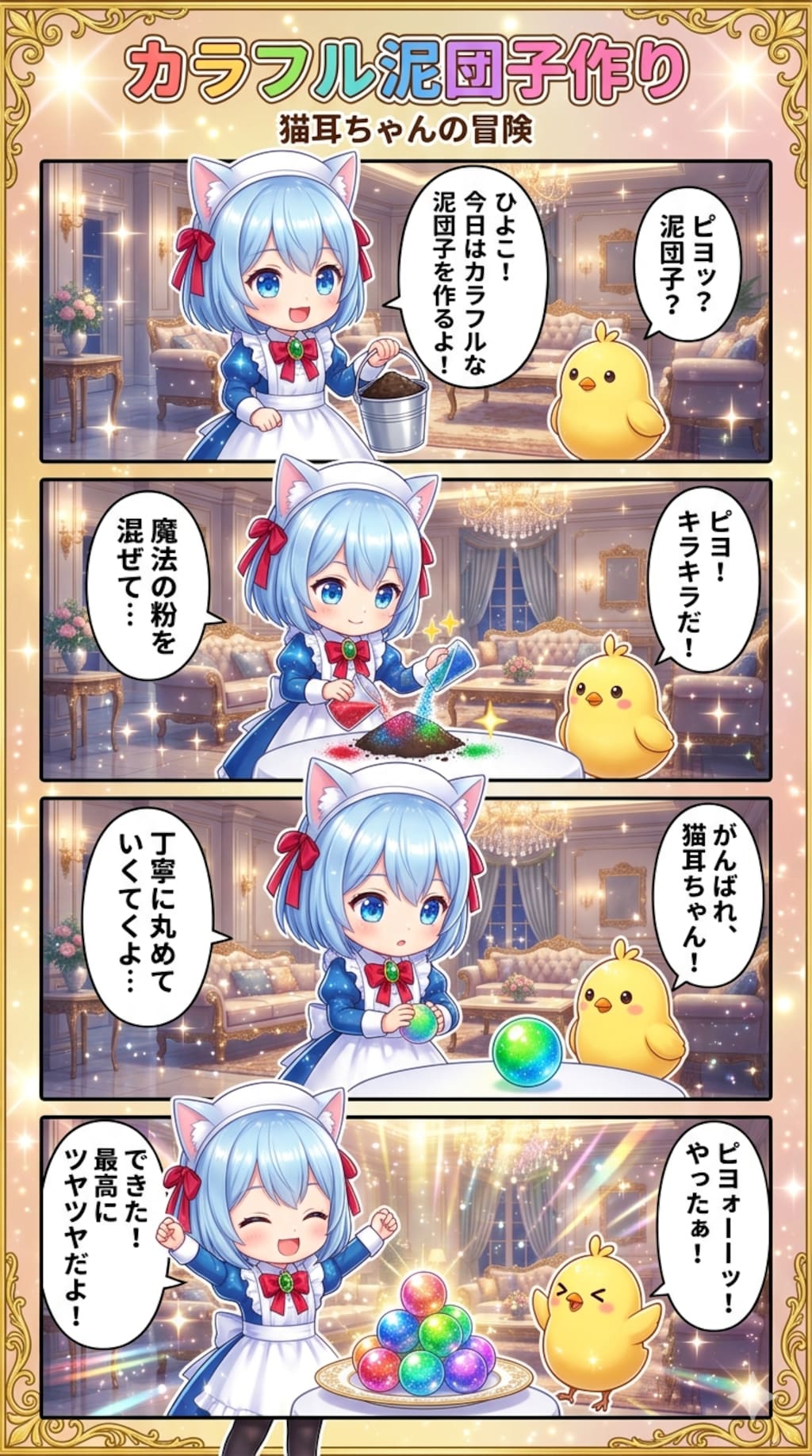 カラフル泥団子作り　猫耳ちゃんの冒険