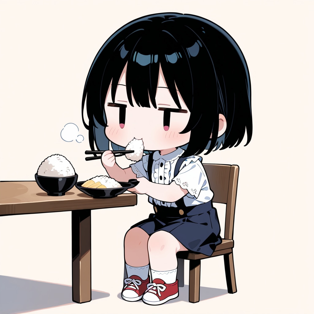 お米を食べる