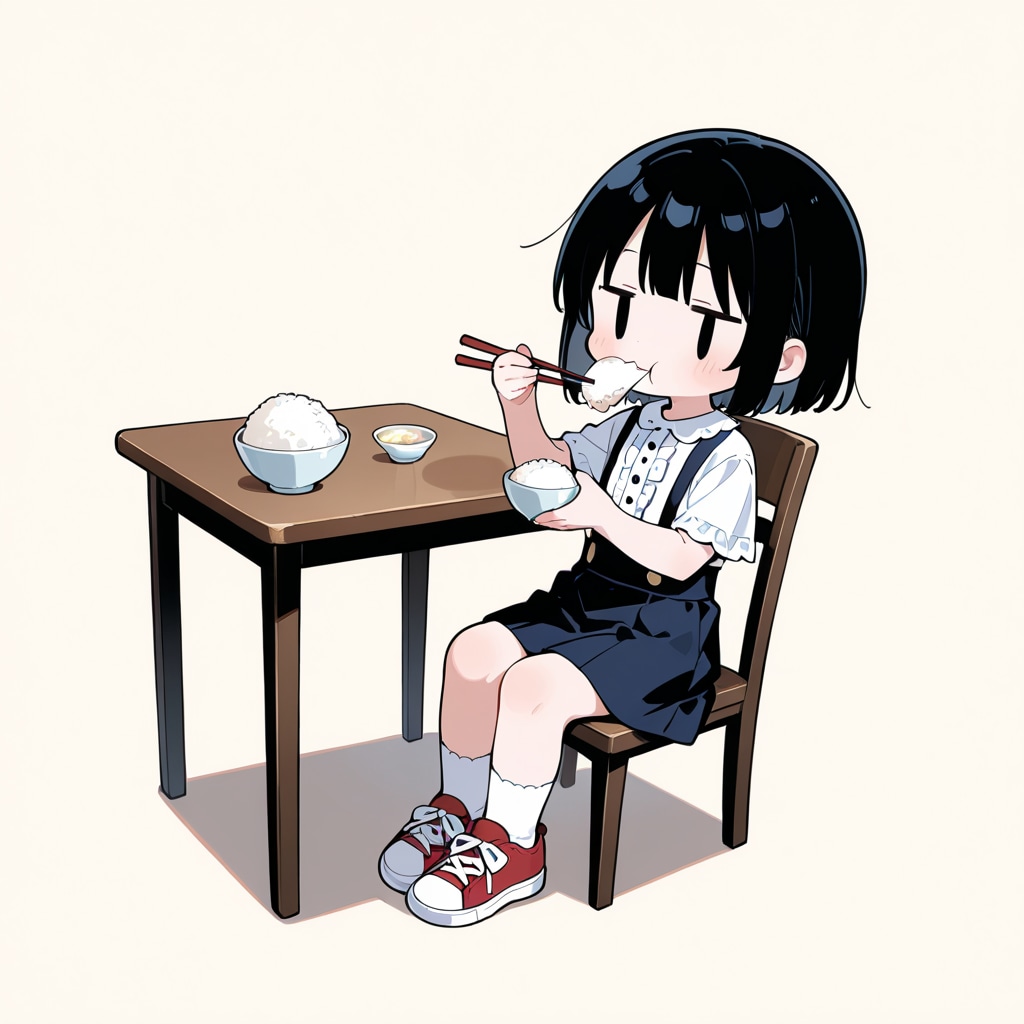 お米を食べる