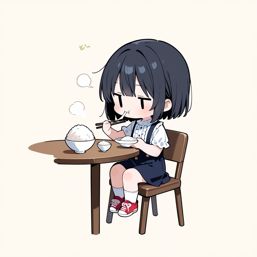 お米を食べる