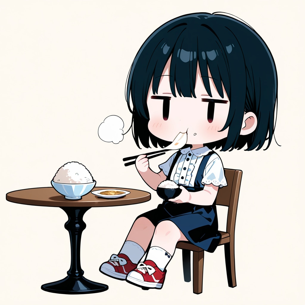 お米を食べる