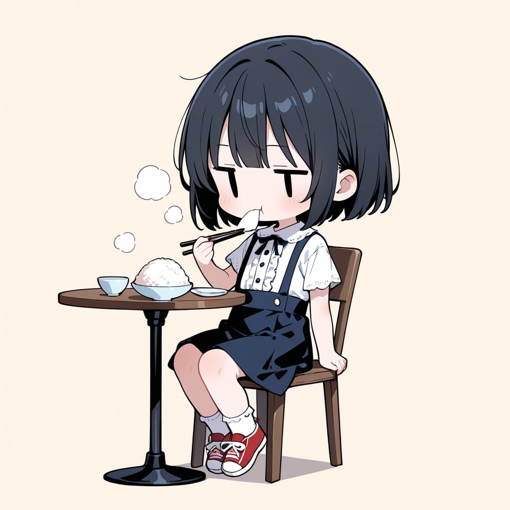 お米を食べる