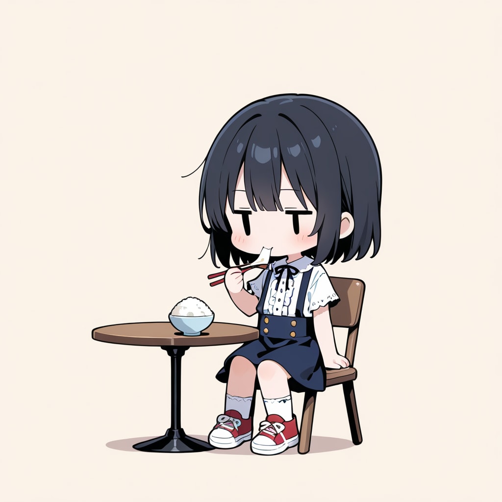 お米を食べる