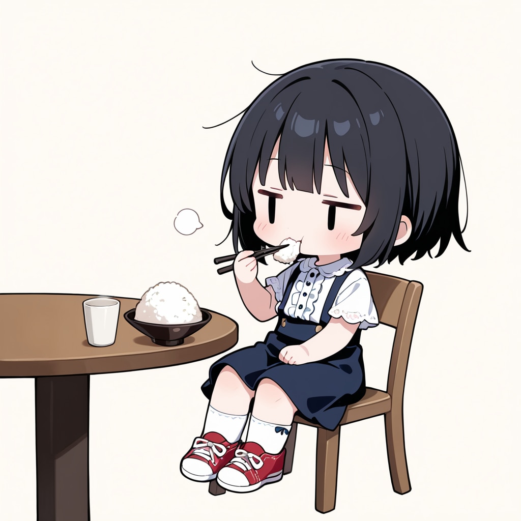 お米を食べる