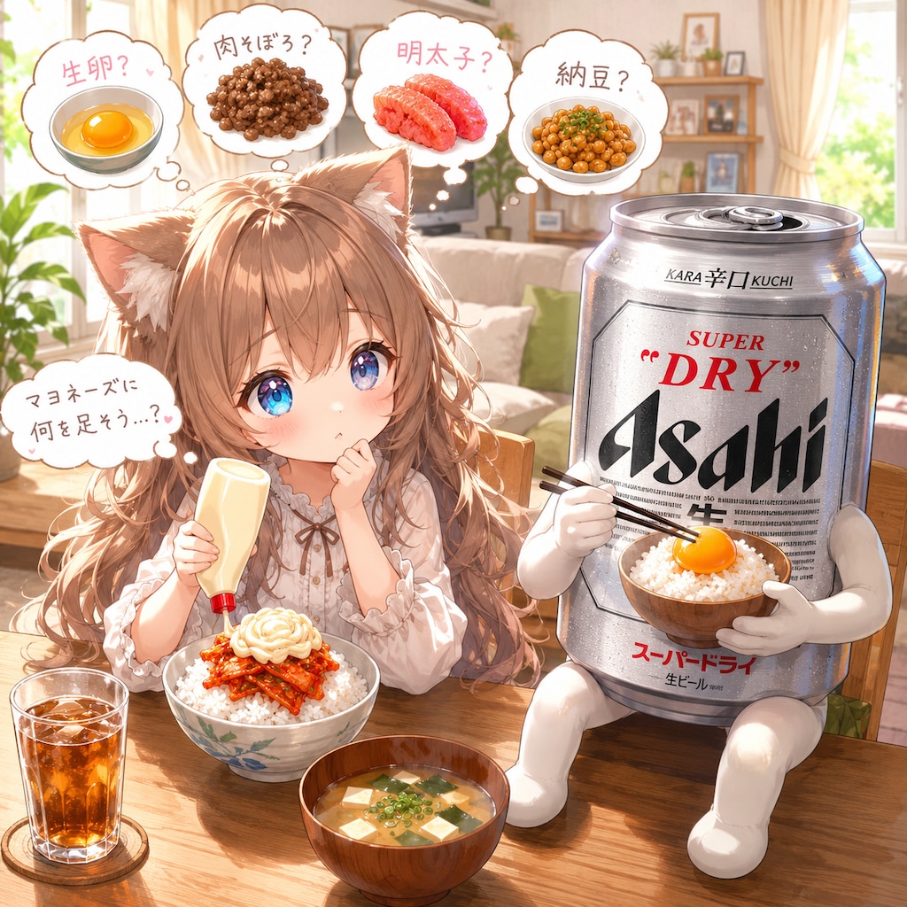 キムチマヨ丼に何を足すか悩む小さな女の子