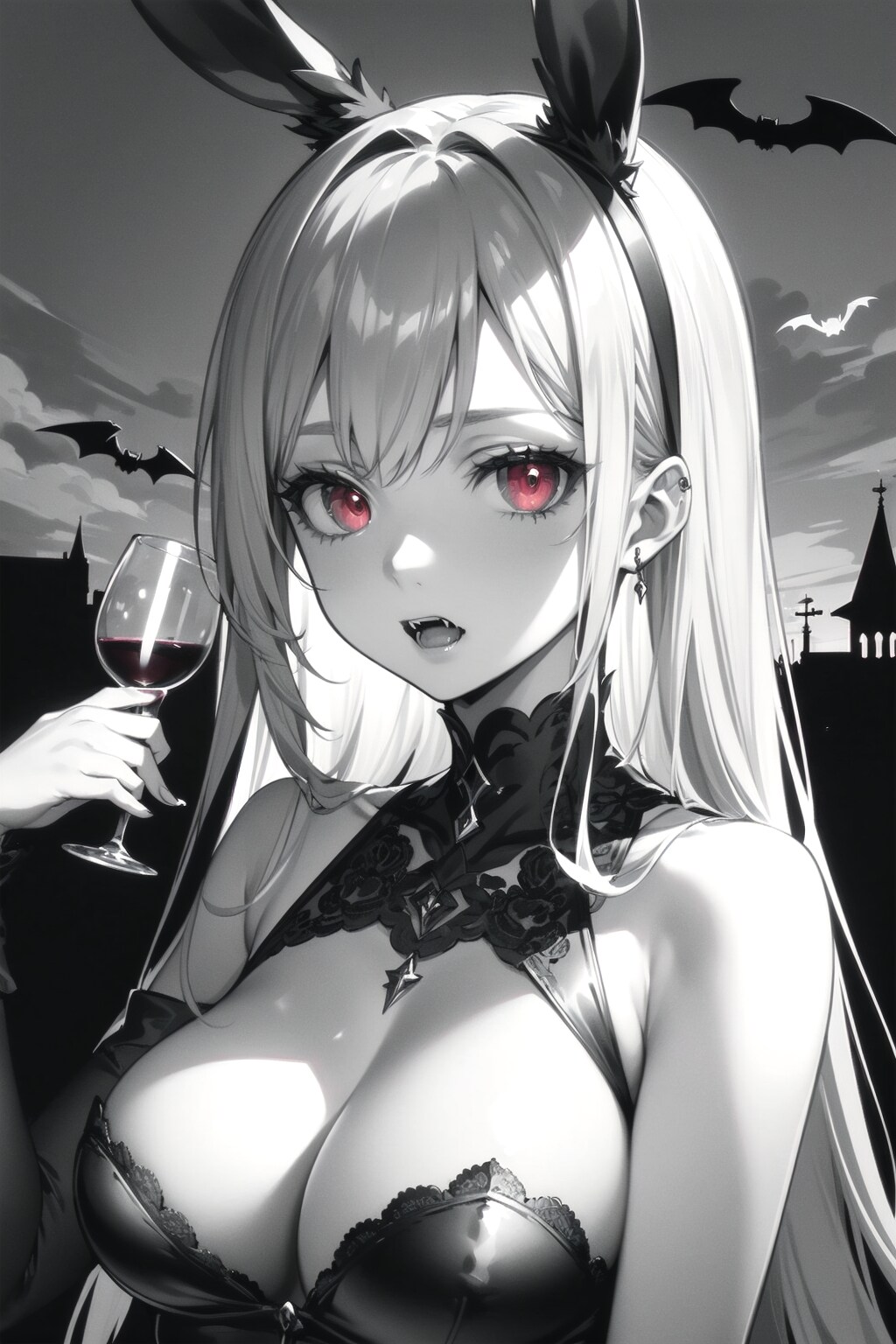 モノクロヴァンパイアなうちの子🐱🐰🐺🐱