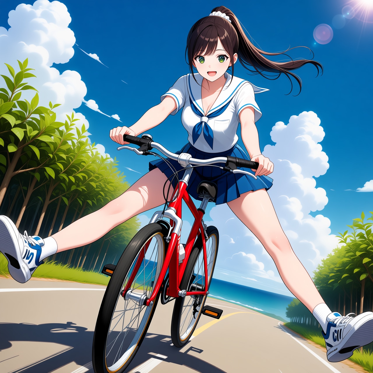 夏空シュガーロード疾走(モデル：あかり、白セーラーバージョン)