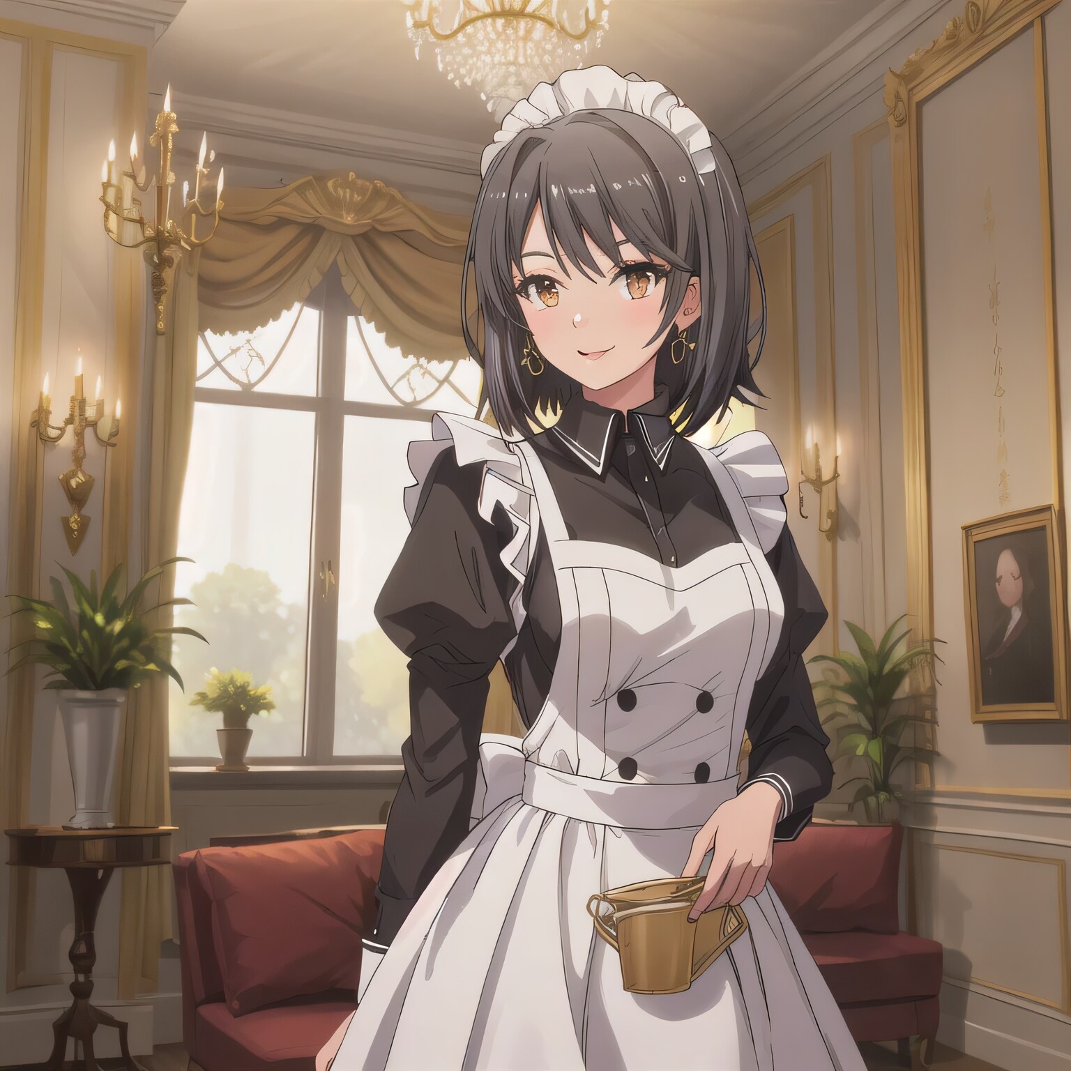 黒髪ボブでメイド服の少女３ | の人気AIイラスト・グラビア