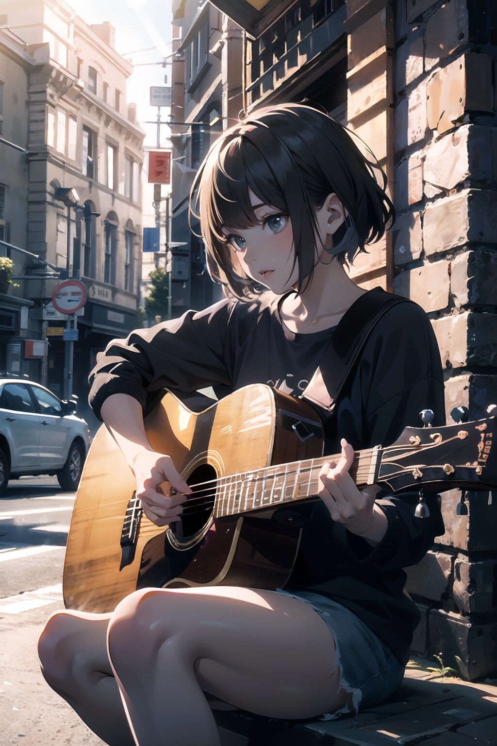 ストリートで練習する少女２