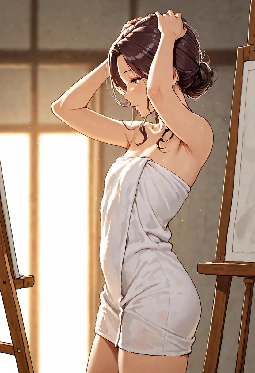 絵画モデルの貧乳熟女