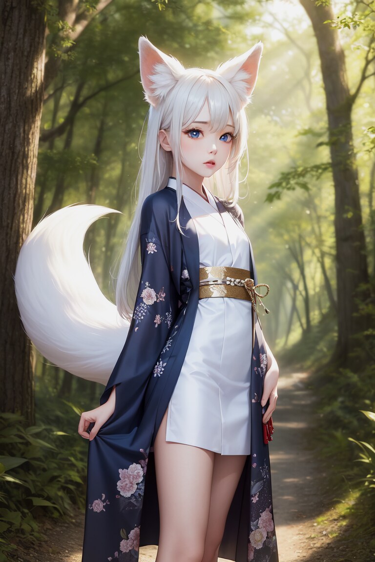 着物ドレスの白狐
