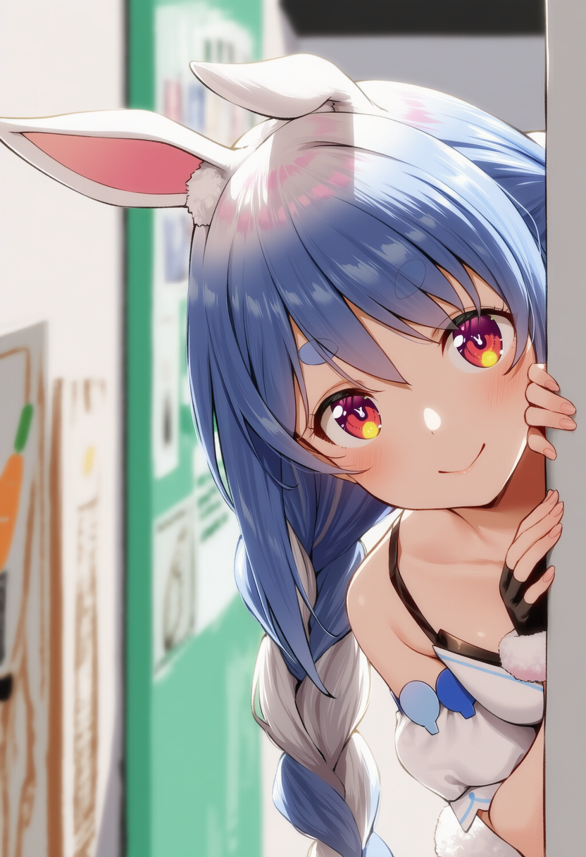 ぺこちゃんが物陰からジッと見つめているだけ