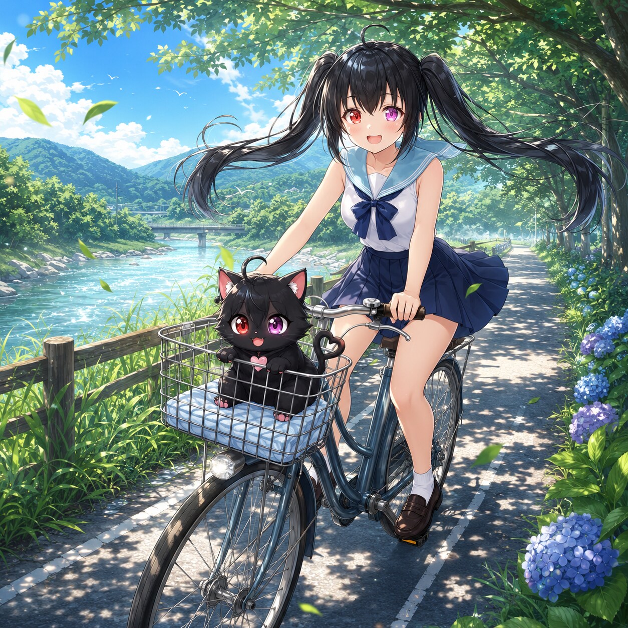 夏の川沿いサイクリング